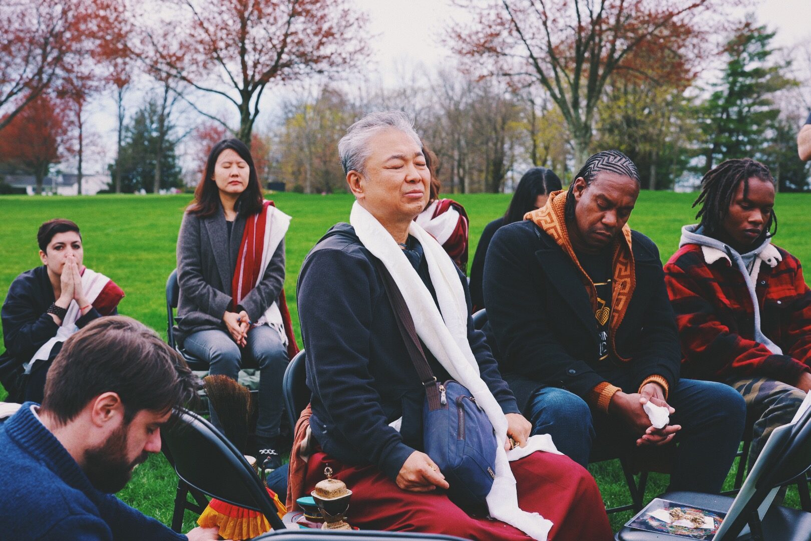 Group meditation in spring
