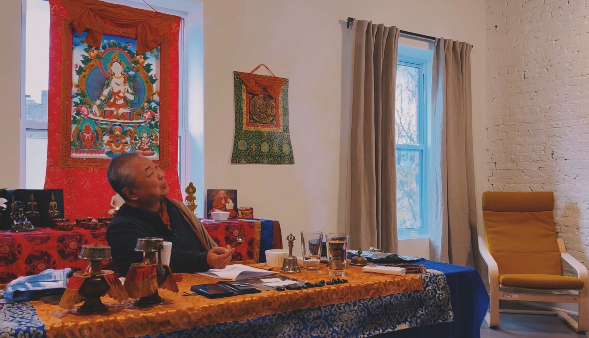 Drupon at the shrine room altar